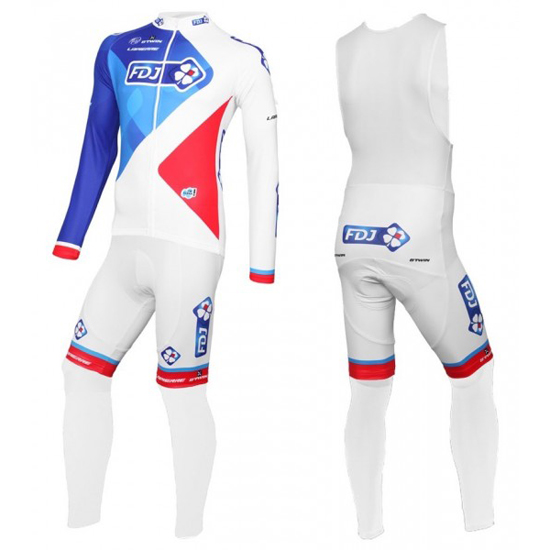 2016 Maillot FDJ Tirantes Mangas Largas Blanco Y Azul